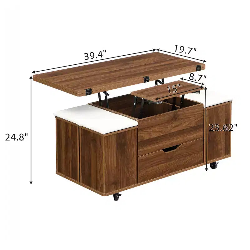 Zeus & Ruta Multi-Function Modern Lift-Top Coffee Table with Hidden Storage, 4 Stools and Casters, Perfect for Modern Living Spaces – Image 39