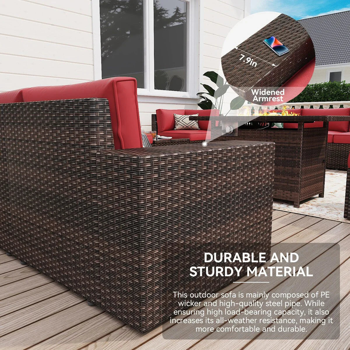 13 Pieces Patio Furniture Set with 44Fire Pit Table – Image 11