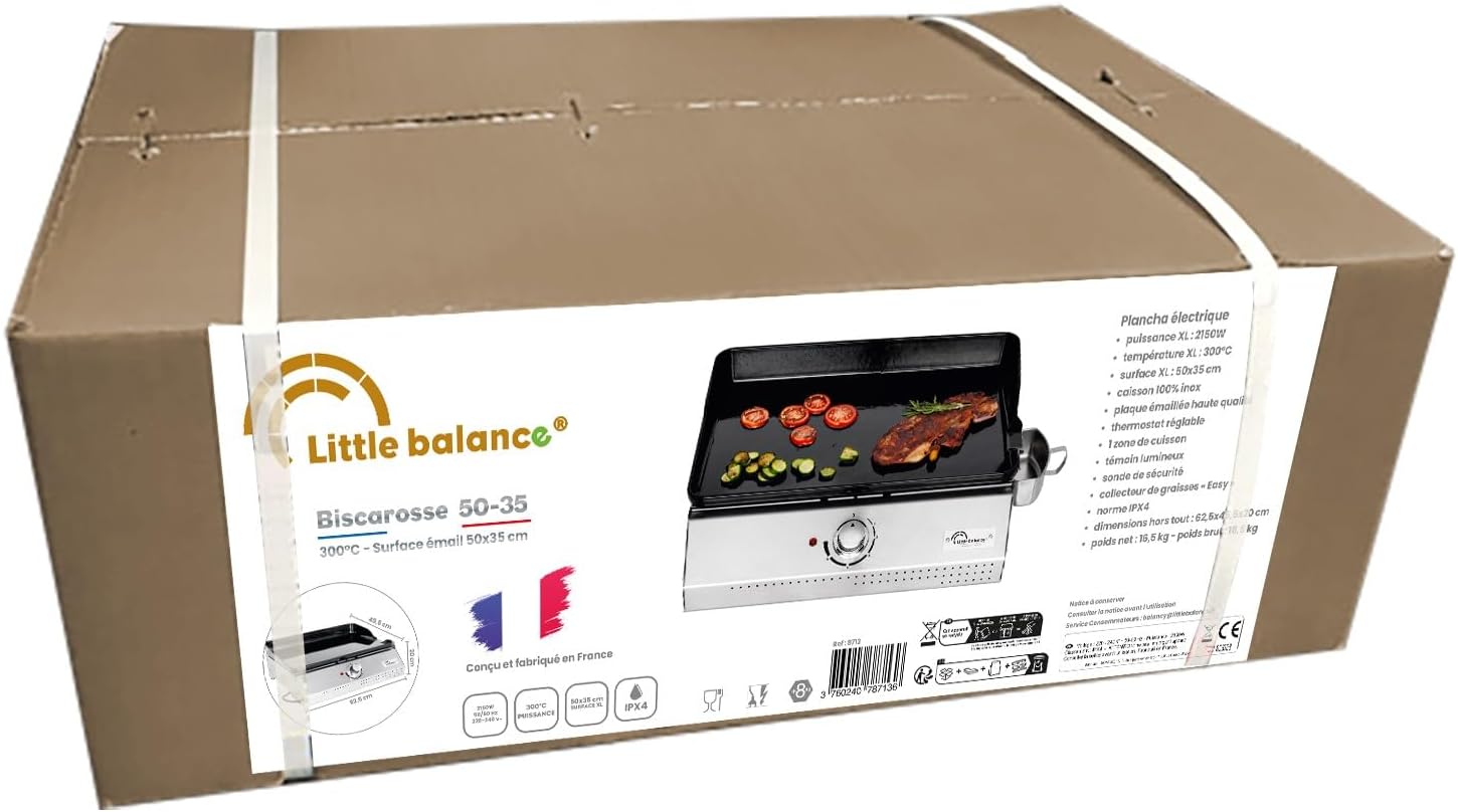 LITTLE BALANCE 8713 Biscarosse 50-35, Plancha électrique, Plaque de cuisson Fonte émaillée XL, 2150 W, Fabrication 100 française, Inox – Image 5