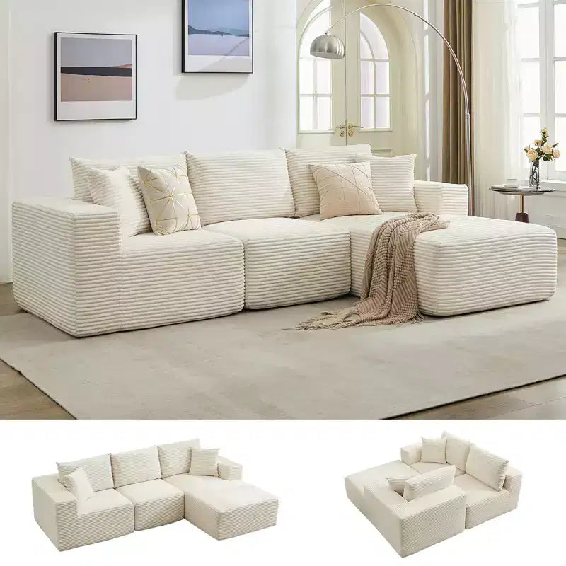 108 Modern Sofa Couch, 3 Seater Upholstered L Shaped Sofa with Pillows, Deep Seat Sofa, No Assembly Required – Image 55