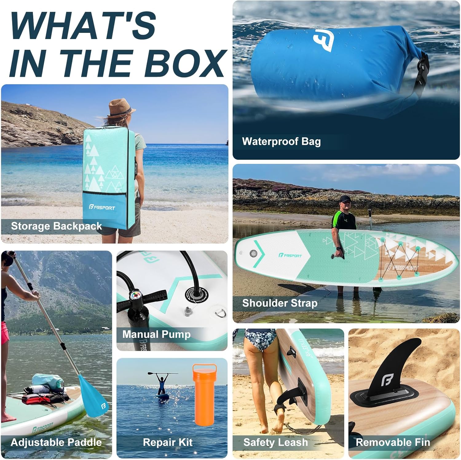 FBSPORT Planches à pagaie de 28,4 x 83,4 x 15,2 cm avec pompe électrique, planche à pagaie gonflable avec sac de transport, pont antidérapant, laisse, pagaie réglable pour jeunes et adultes débutants, – Image 4