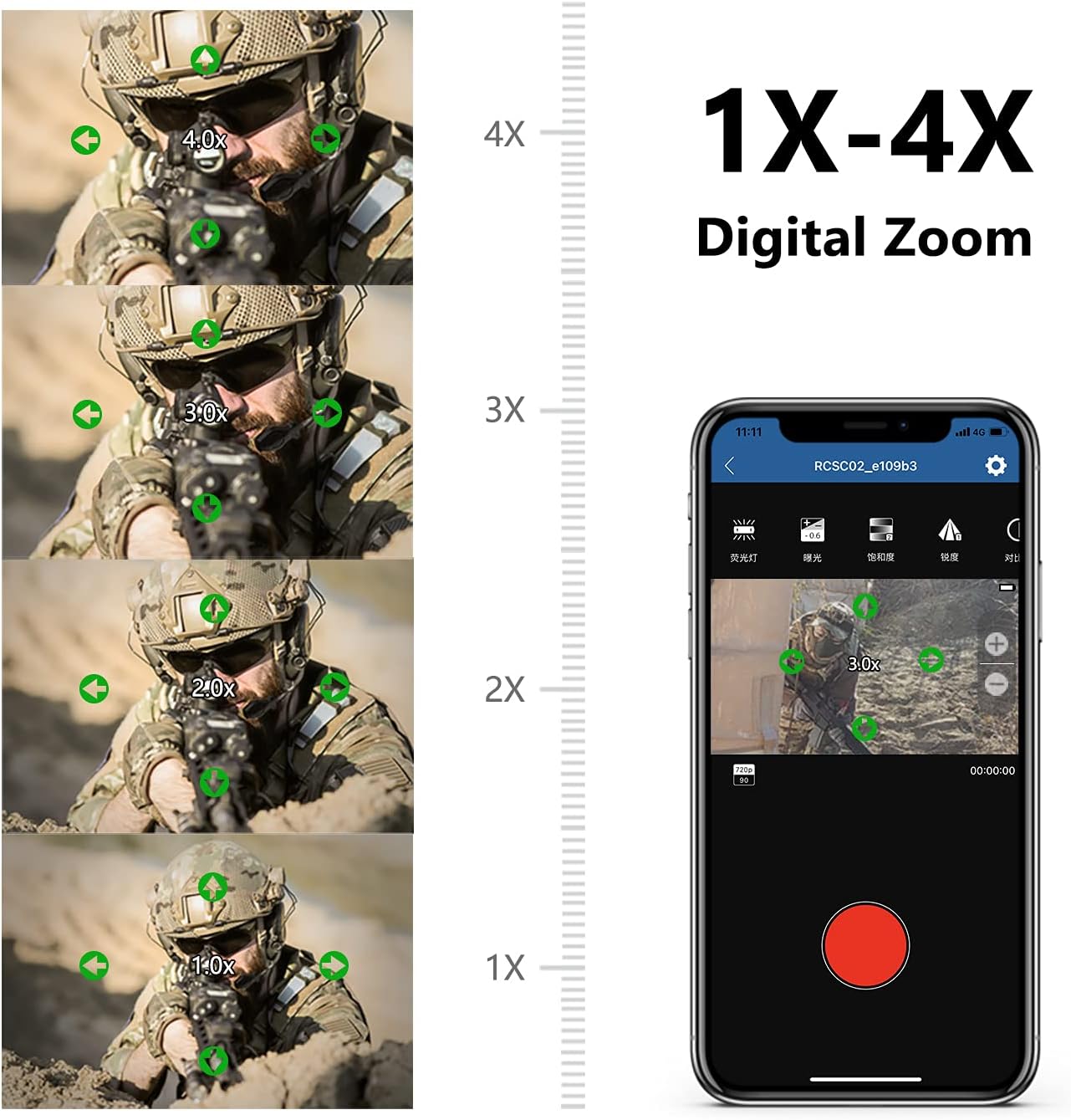 RunCam ScopeCam2 4K Airsoft Camera 4X Digital Zoom HD Mini WiFi Action Camera for Airsoft Paintball Hunting Tactical Training with Recording Switch Cable-35mm Lens – Image 5