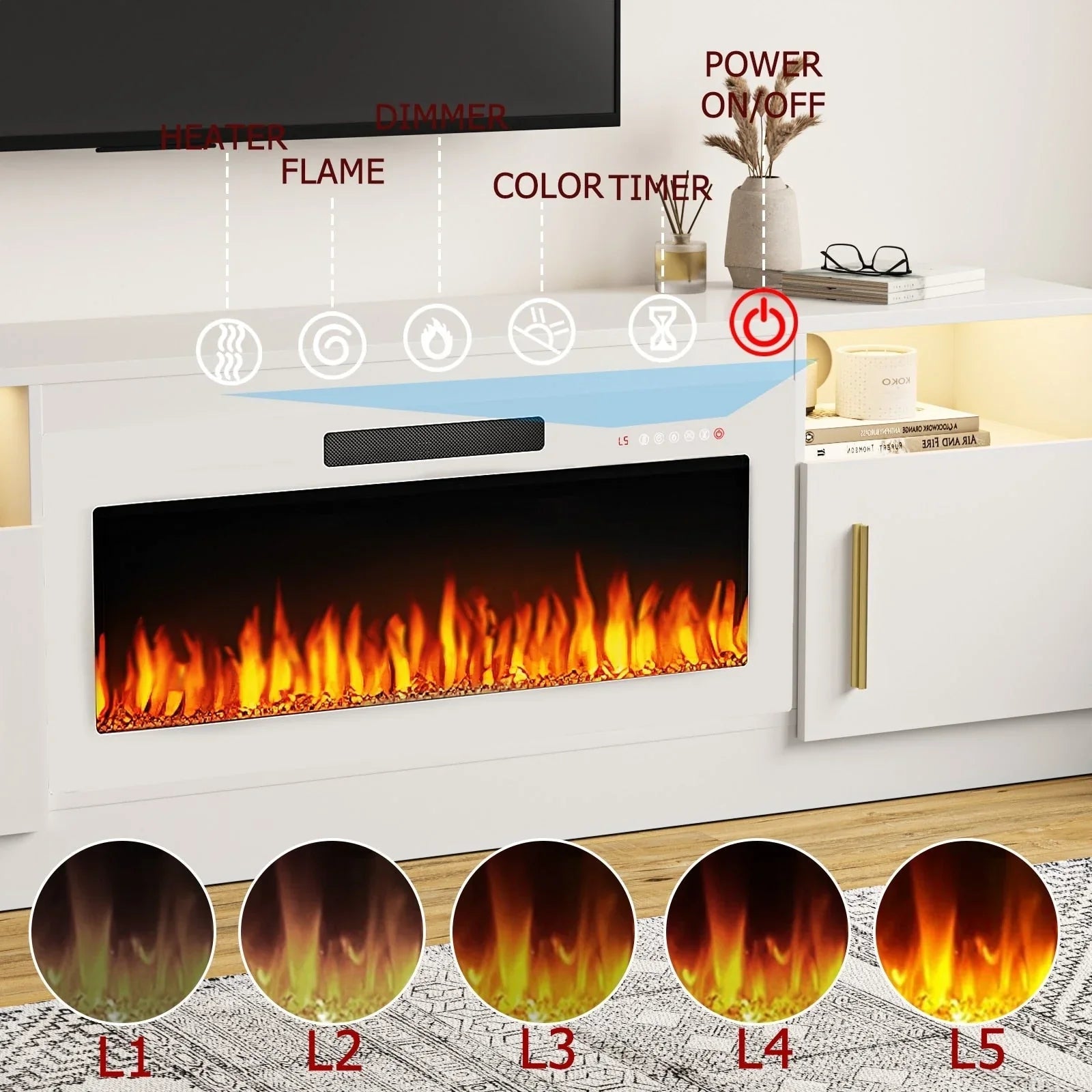 Bossin 70 Fireplace TV Stand with 36 Electric Fireplace, TV Stand for TVs Up to 80, 16 Colors LED Lights/Entertainment Center – Image 69