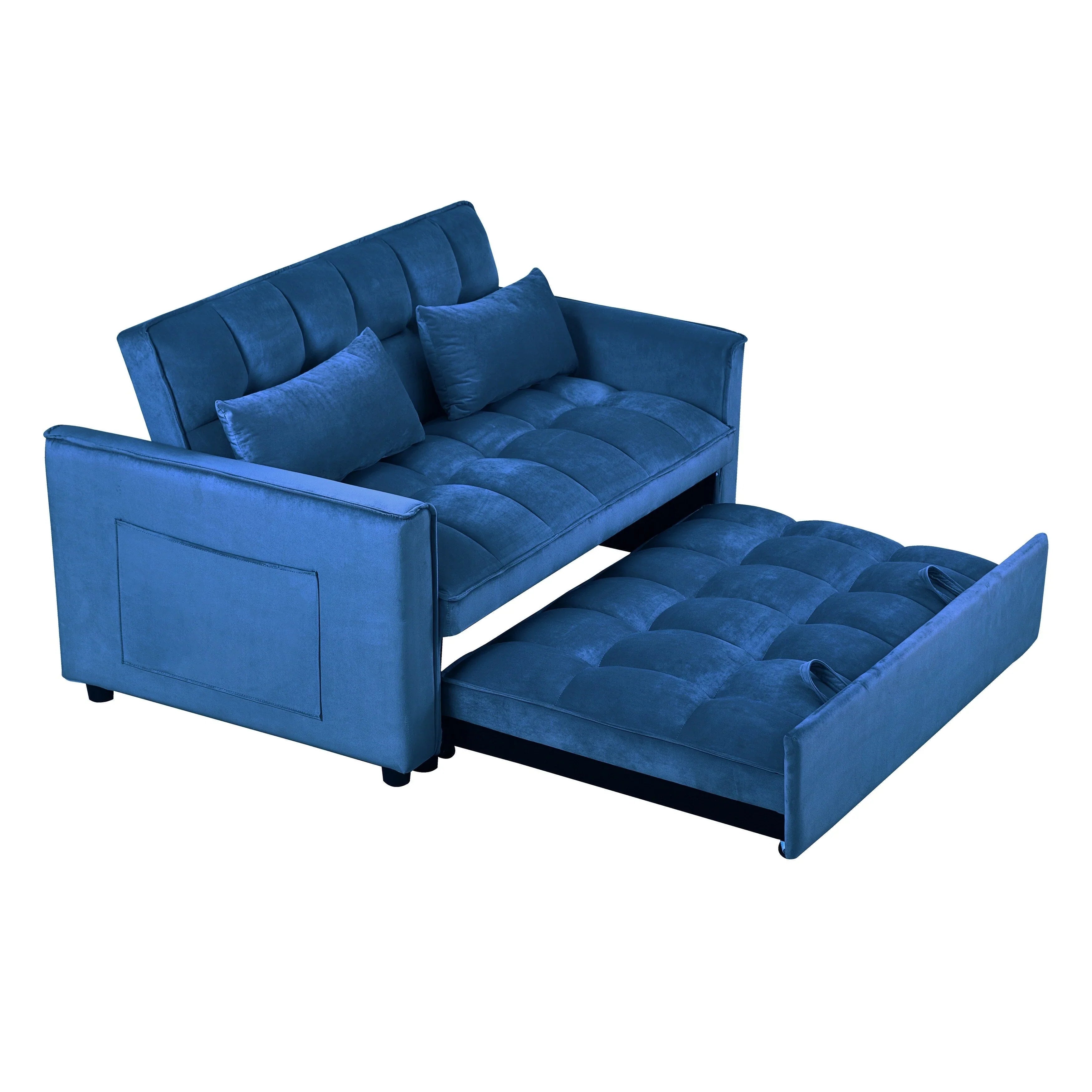 Modern Pull-Out Couch Bed, 3-in-1 Sleeper Sofa with Adjustable Backrest, Velvet Loveseat, Pillows & Side Pockets – Image 17