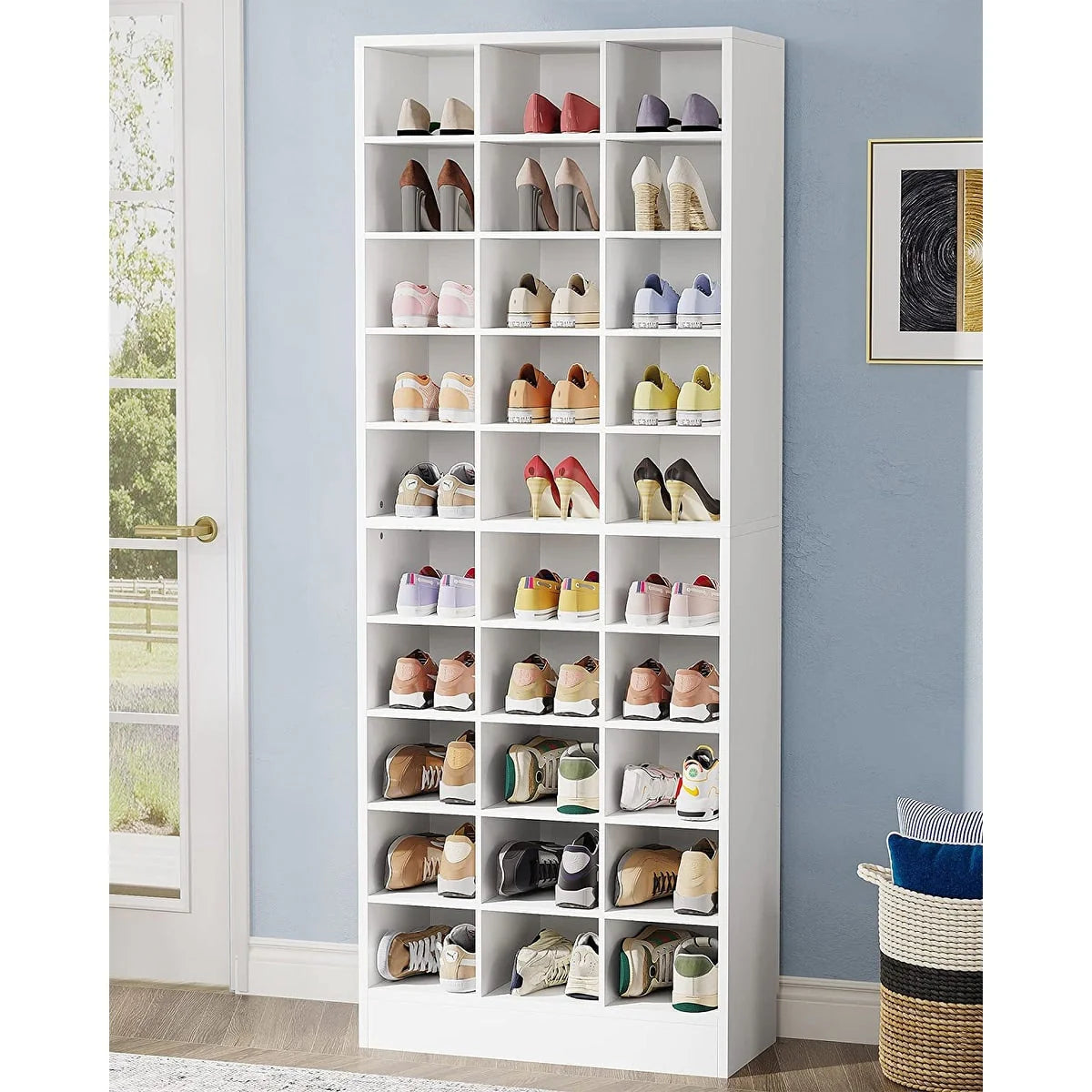 30 Pairs Tall Shoe Cabinet, 10 Tiers White Wooden Shoe Storage Rack for Closet, Entryway - 10-tier – Image 2