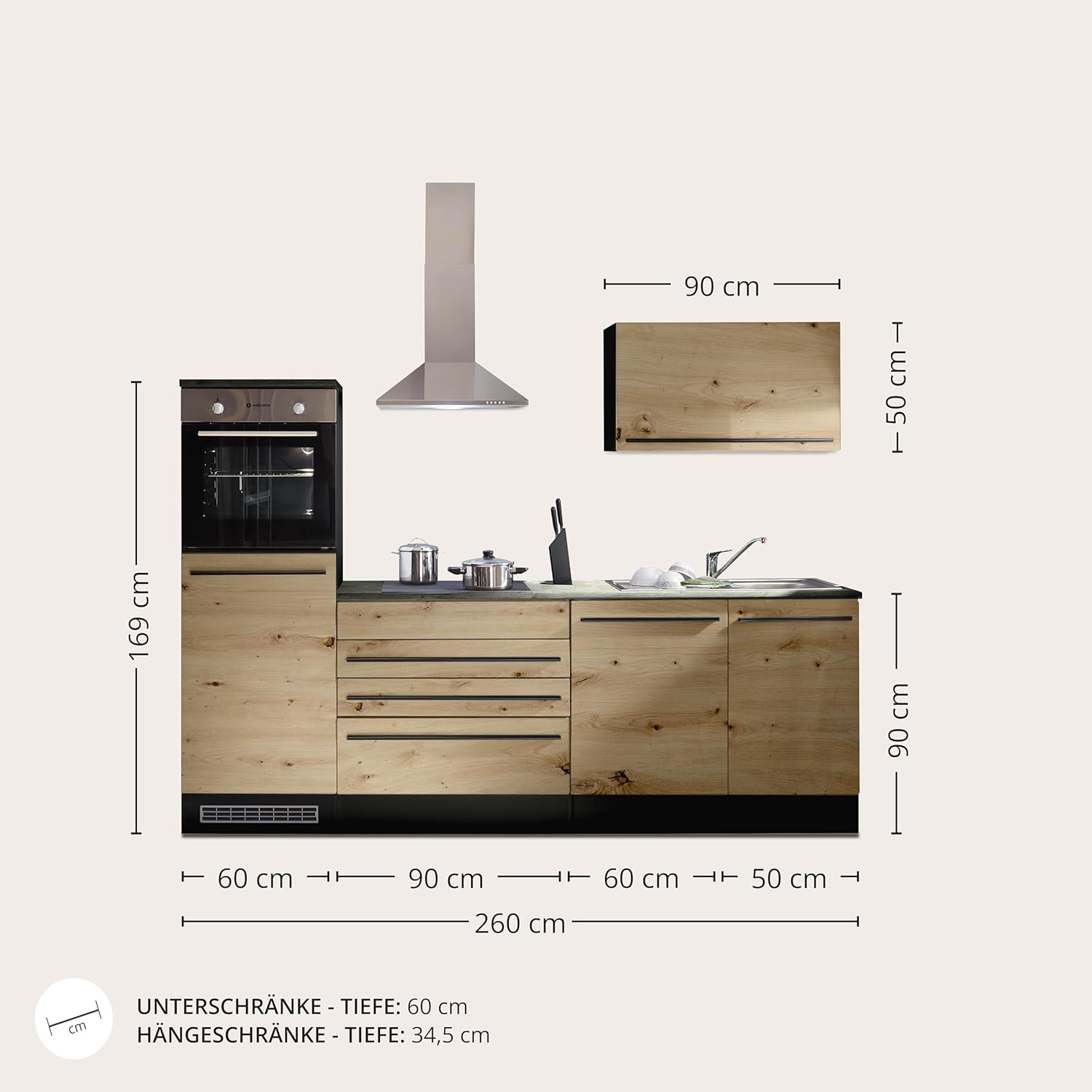 Stella Trading Jazz 6 Cuisine Moderne sans électroménager, Anthracite, Aspect chêne Artisan - Cuisine intégrée spacieuse avec Beaucoup de Rangement - 260 x 200 x 60 cm L/H/P – Image 2