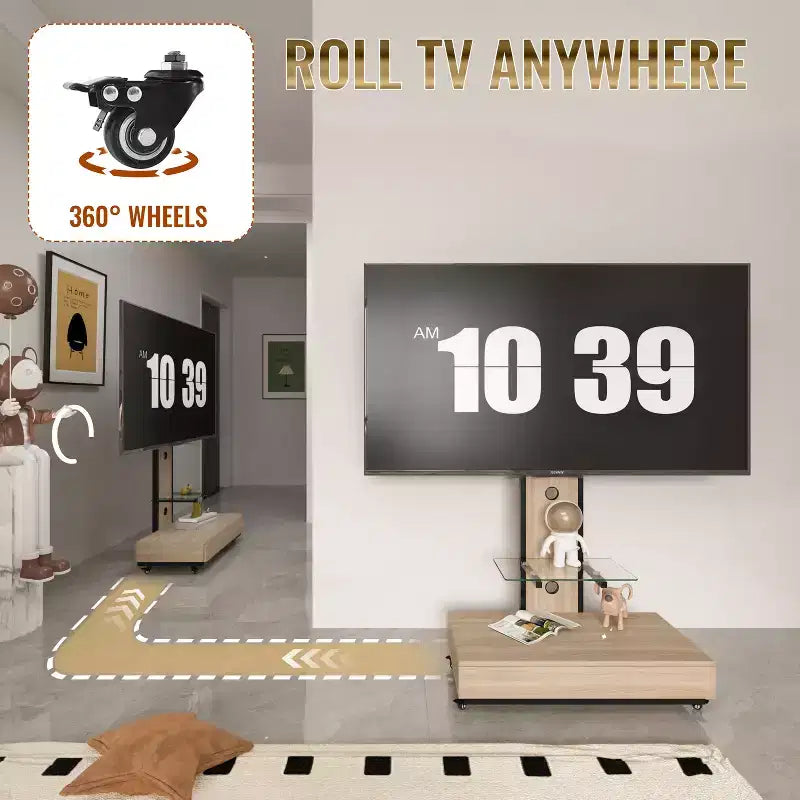 TV Stand for 32-75 TVs, Adjustable Height Mobile TV Cart with Drawer and Wheels for Living Room, Bedroom, Offices -ModernLuxe – Image 26
