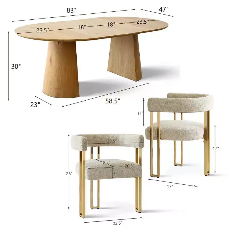 3-in-1 Oval Extendable Dining Table Set with 6 Chenille Upholstered Chairs Featuring Gold Metal Legs, Versatile Dining Furniture-Panipeachy – Image 20