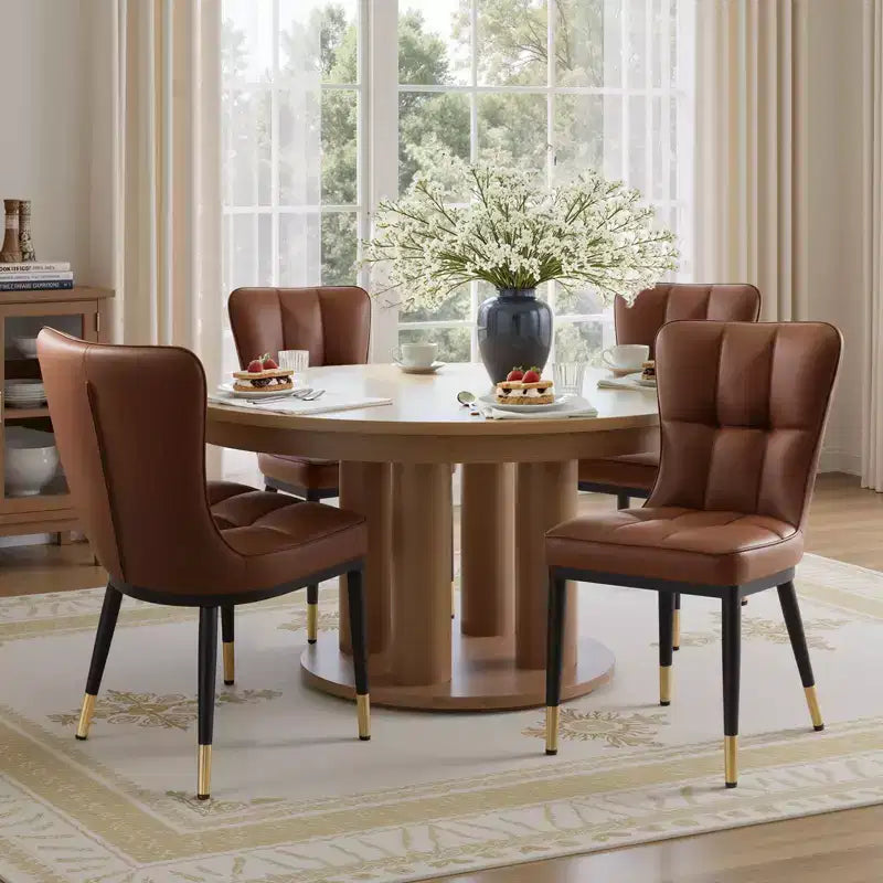 Bekrvio Dining Room Chairs Set of 6, Modern Upholstered Faux Leather Seat with High Back, Metal Legs, Armless Kitchen Chairs for Living Dinning Room – Image 30