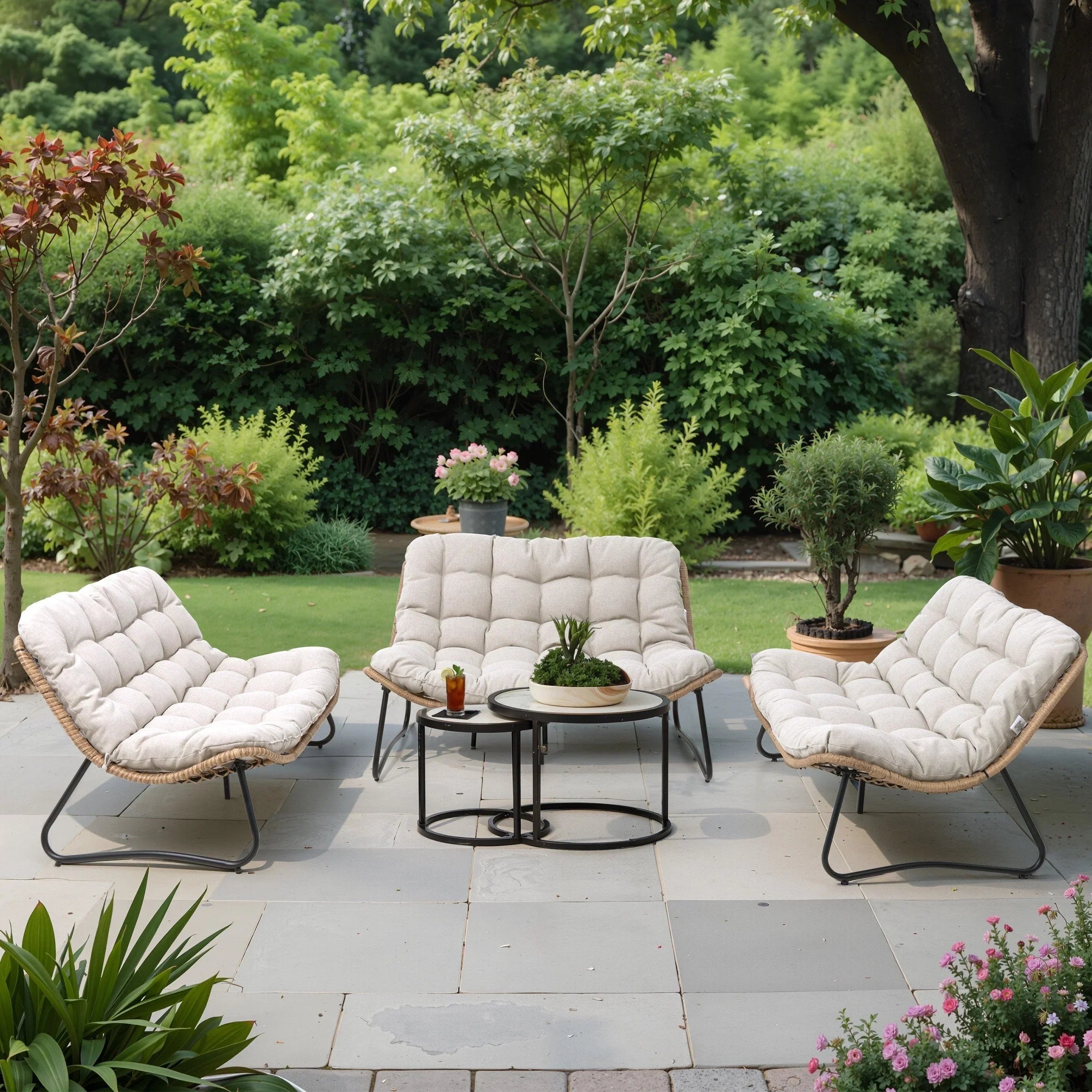 Double Papasan Chair Loveseat with Cushion, All-weather PE Rattan and Metal Frame for Indoor Outdoor – Image 33