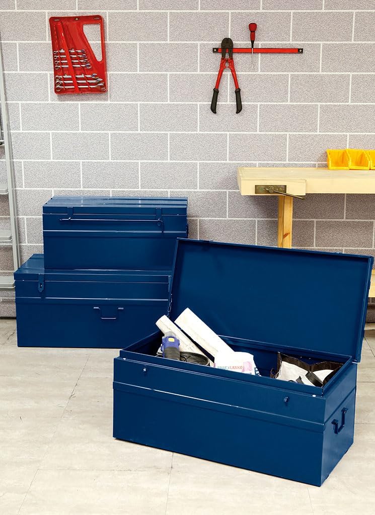 Cogex - Lot de 3 caisses métal cadenassables - Bleu - Dimensions: 70700x330x310 mm, 100800x390x340 mm, 150900x450x370 mm – Image 4