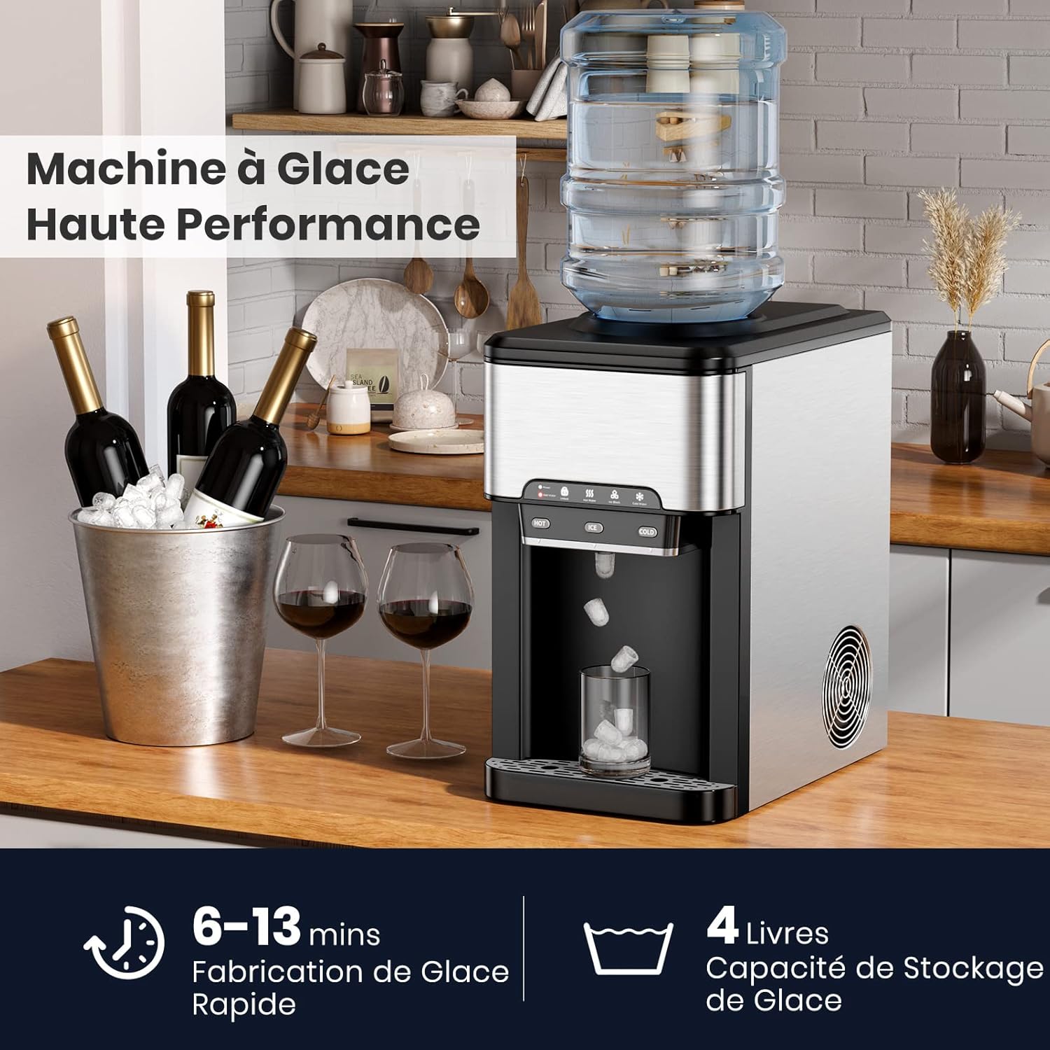 GOPLUS Machine à Glaçons 3 en 1 avec Glace, Eau Chaude et Froide, Distributeur d'Eau avec Réservoir 3 L,Capacité de Fabrication de Glace 18,1KG/24H,Machine à Boire avec Contrôle Tactile – Image 9