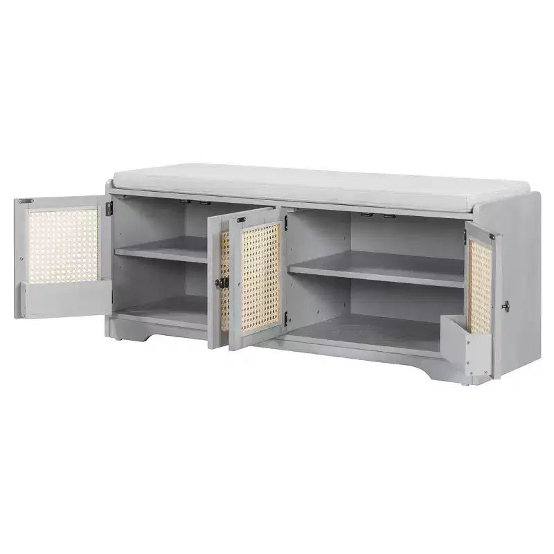 Whisen Rustic Wood Storage Bench, Entryway Shoe Bench with Removable Cushion, Adjustable Shelves – Image 59