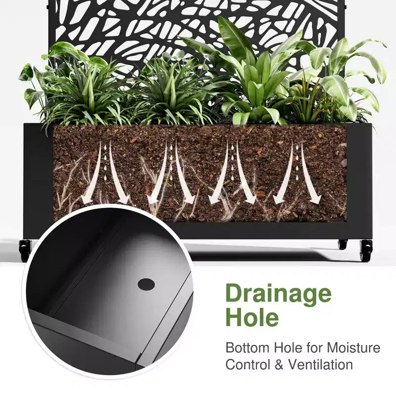 MAYEERTY 72x47 Black Arched Iron Planter Box with Trellis, 3 Piece Set Decorative Garden Screen for Patio and Balcony – Image 8