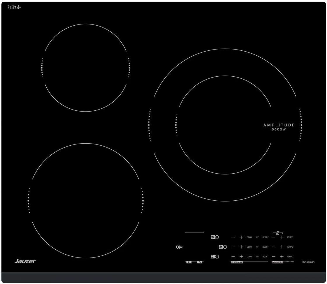 Sauter - SPI4362B - Plaque Induction - Table de Cuisson Encastrable - Noir - 3 Foyers - 7200W - Dimensions Encastrement : 56x49cm - Fonction EasyCook - Fabriqué en France