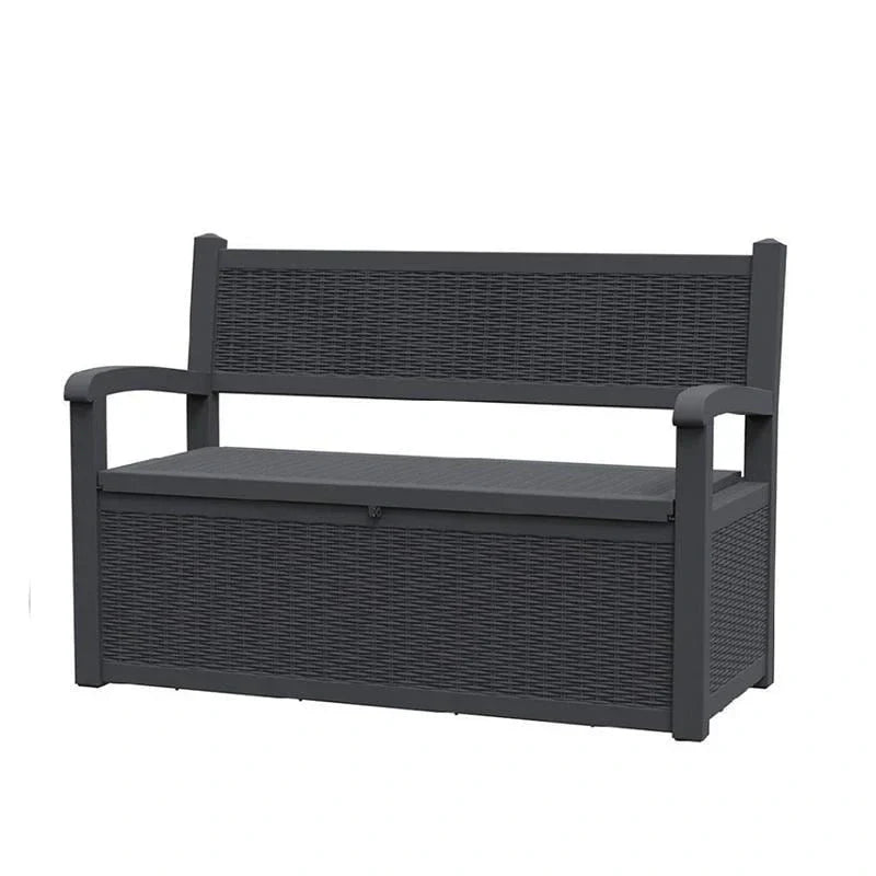 All-Weather Resin Storage Bench with Lockable Hidden Compartment - Rattan-Look Design, 500 lbs Capacity, 70-Gallon Storage – Image 2
