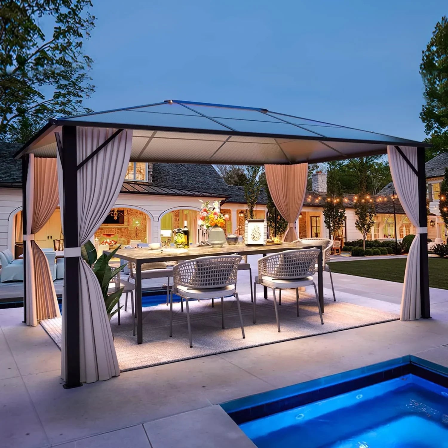 EROMMY Hardtop Gazebo,Outdoor Pergola with Double Roof & Netting & Curtains,Heavy Duty Canopy for Patio, Backyard, Pool party – Image 59
