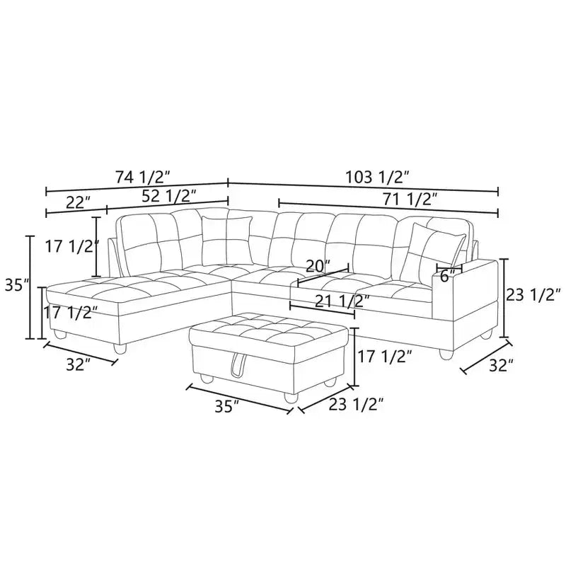 L-Shaped Living Room Sofa with Double Spring Layer, Soft and Breathable 3-Piece Short Plush Sofa Set – Image 12