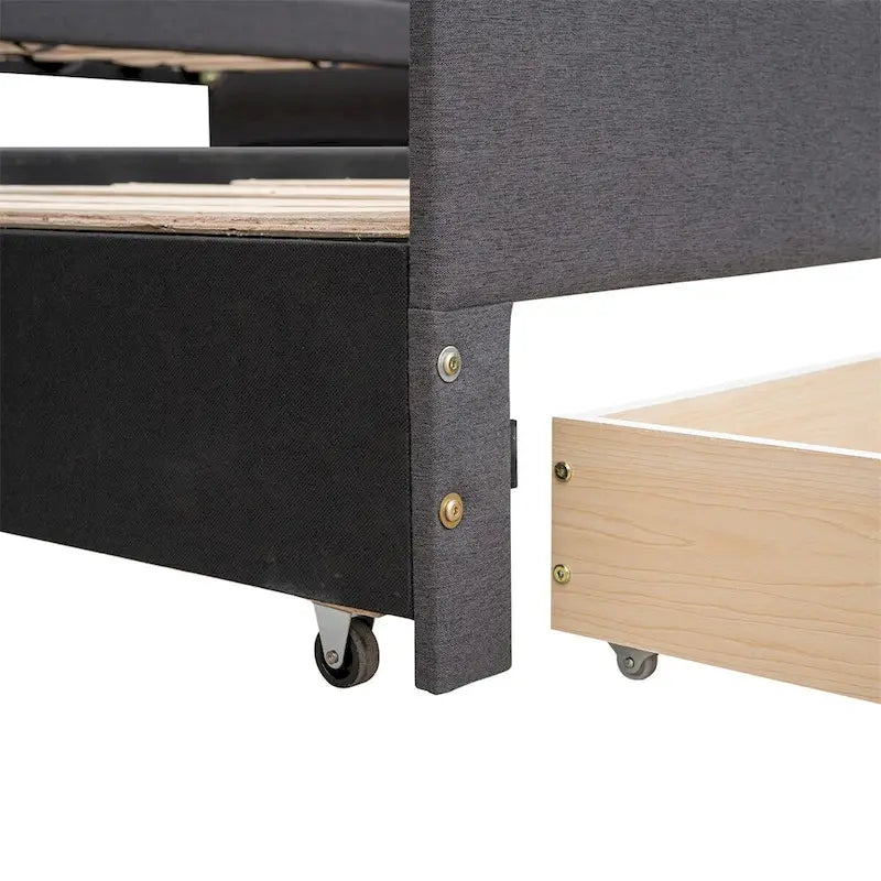 Twin Upholstered Daybed with Trundle and 3 Storage Drawers, Modern Guest Bed – Image 5