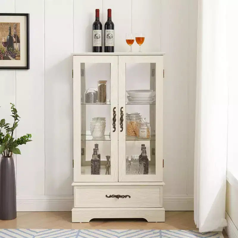 Lighted Glass Curio Cabinet with Adjustable Shelves - Elegant 2-Door Display Cabinet & Built-in Drawer, Includes Bulb – Image 41