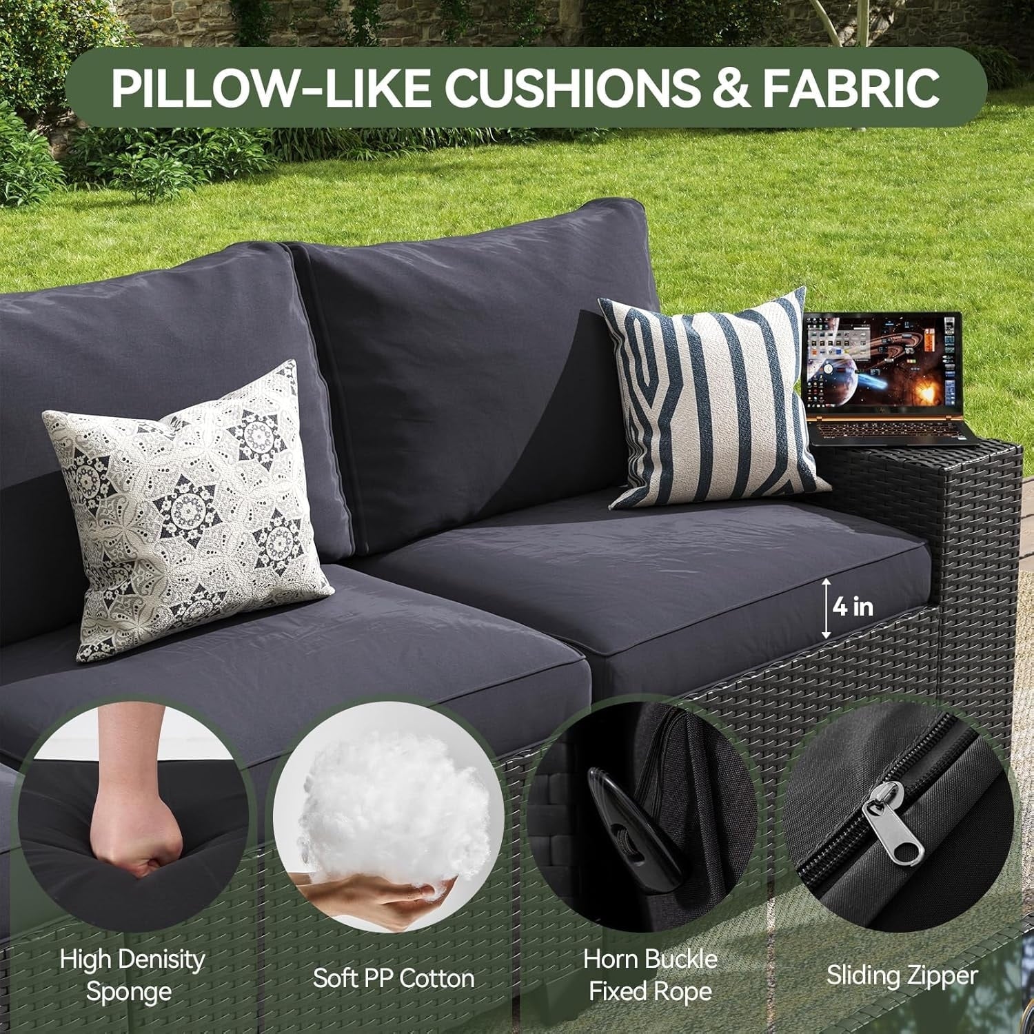 Outdoor Patio Furniture Sets with 4in Thicken Cushion – Image 10