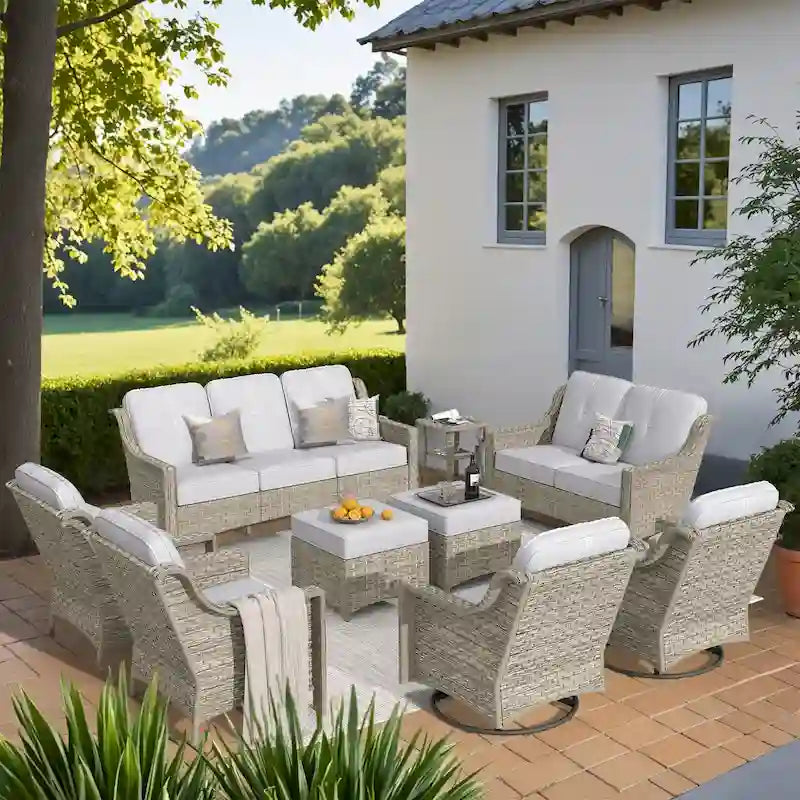 XIZZI 9-piece Outdoor Patio Furniture Conversation Set with Swivel Chair – Image 7