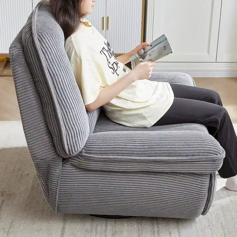 Corduroy Swivel Glider Recliner, Footrest for Living Room – Image 22
