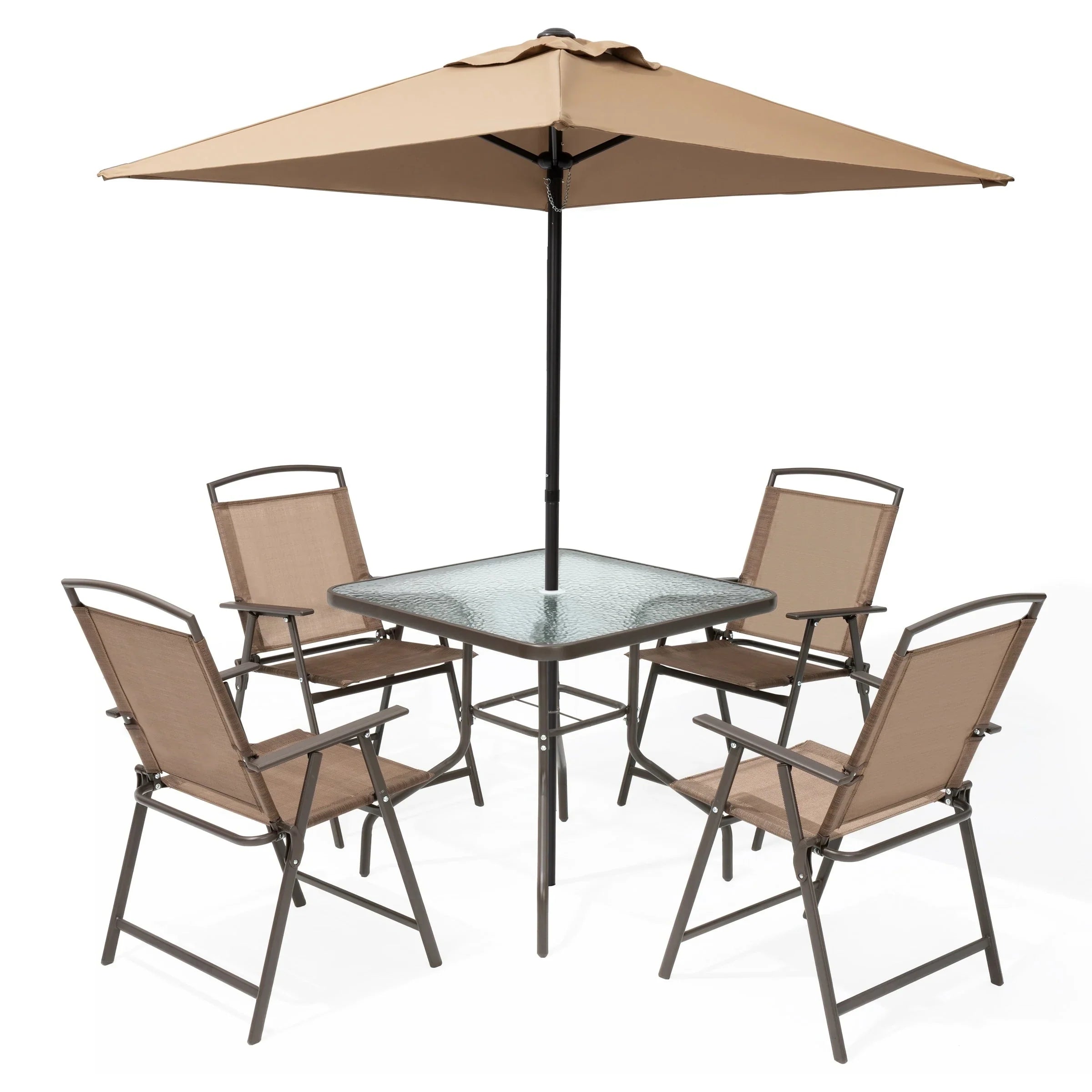 Pellebant 6 Piece Patio Set with Table, Umbrella and 4 Folding Chairs - 22.4Wx26.8Dx34.4H – Image 14