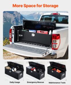 Alternative view of VEVOR Boîte à outils pour camion en aluminium, 1244,6 x 381 x 381 mm, coffre de benne de pick-up avec poignées latérales et clés de verrouillage, pour remorque, benne de camion, camping-car, noir
