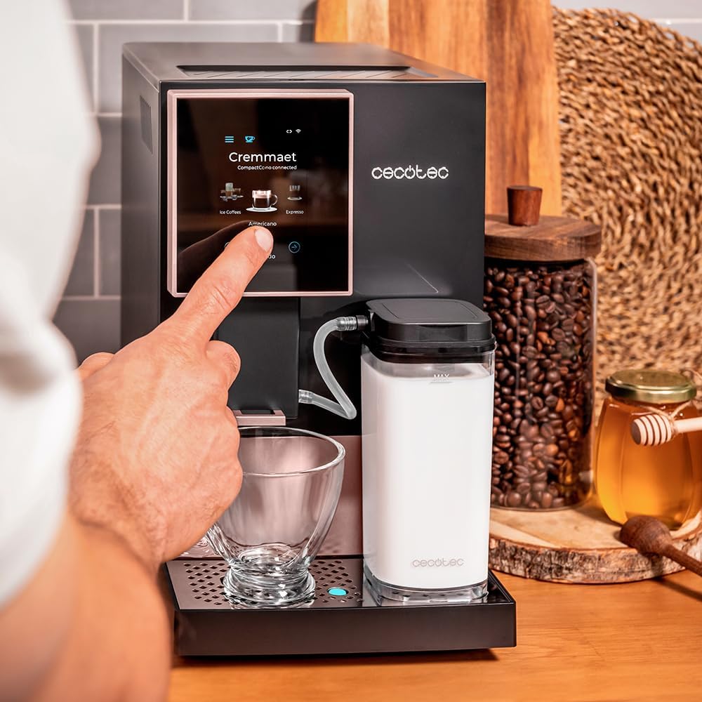 Cecotec Machine a Café Espresso Superautomatique Cremmaet Compactccino Connected Black Rose. 19 Bars, Écran TFT, Wifi, Moulin Integré, Réservoir d'eau 1,1 L et de lait 400 ml, Nettoyage Automatique – Image 5