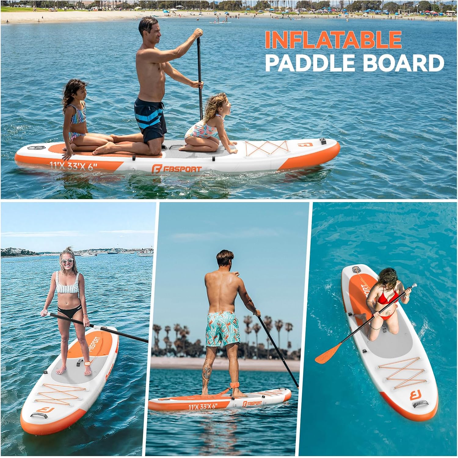 FBSPORT Paddle Gonflable Adulte 335 cm, Planches de Stand Up Paddle, 160kg de Capacité de Charge avec Pont Anti-dérapant, Set Complet avec Pagaie, Pompe, Sup Board pour Yoga, Surf en Voyage – Image 5