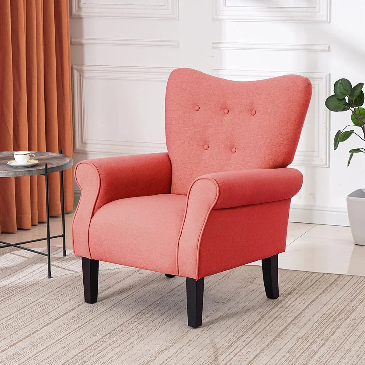 Erommy Modern Accent Chair, High Back Armchair, Upholstered Fabric Button Single Sofa with Wooden Legs for Living Room – Image 167
