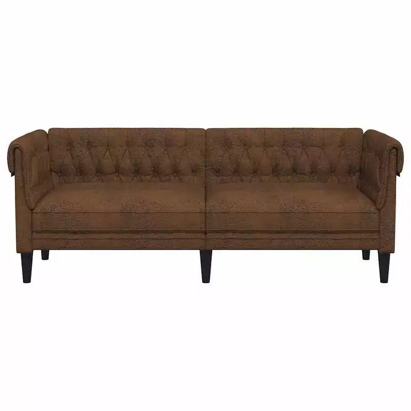 vidaXL 3-Seater Chesterfield Sofa - Brown Fabric Upholstered Living Room Settee - Stylish & Comfortable Furniture – Image 8