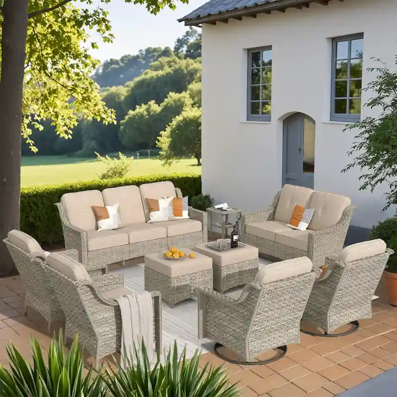 XIZZI 9-piece Outdoor Patio Furniture Conversation Set with Swivel Chair – Image 10