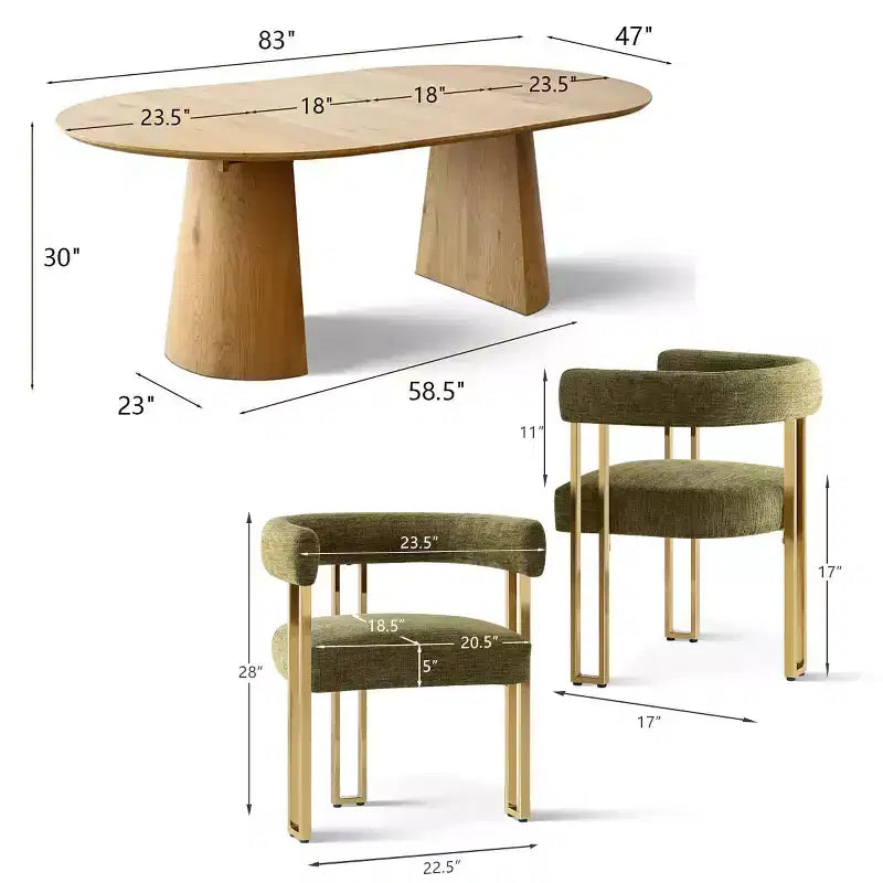 3-in-1 Oval Extendable Dining Table Set with 6 Chenille Upholstered Chairs Featuring Gold Metal Legs, Versatile Dining Furniture-Panipeachy – Image 6