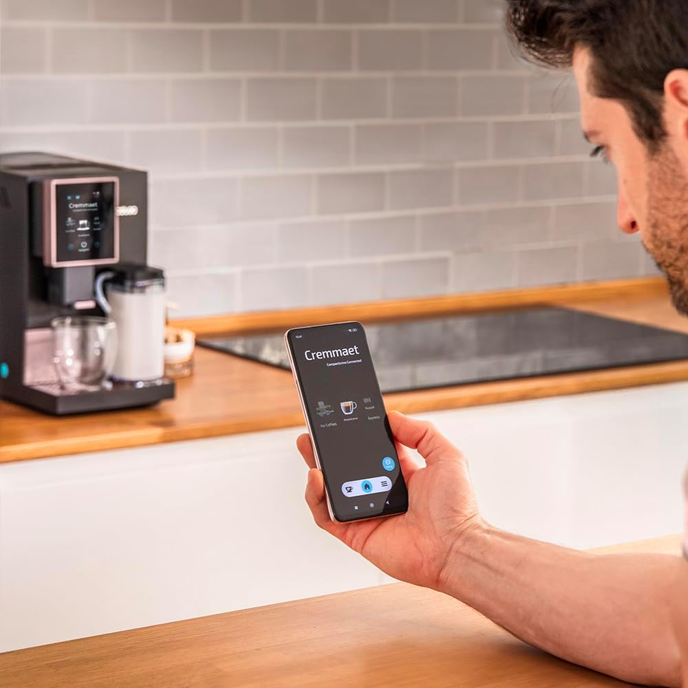 Cecotec Machine a Café Espresso Superautomatique Cremmaet Compactccino Connected Black Rose. 19 Bars, Écran TFT, Wifi, Moulin Integré, Réservoir d'eau 1,1 L et de lait 400 ml, Nettoyage Automatique – Image 4