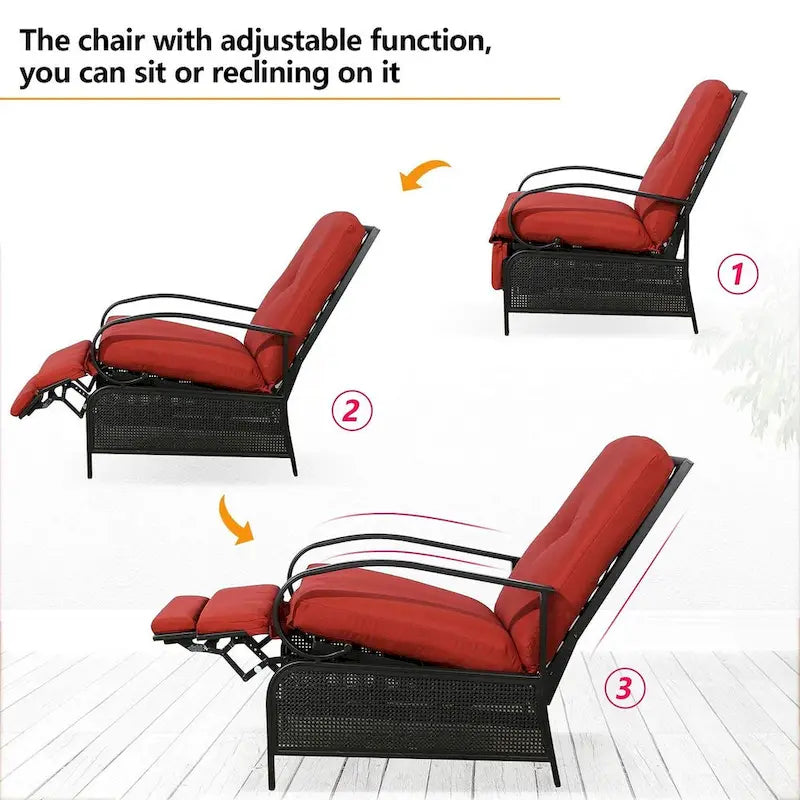 Adjustable Recliner Lounge Chair Patio Lounge Sofa with Cushion - 38 (D) x 26.5 (W) x 38.5 (H) INCH – Image 9