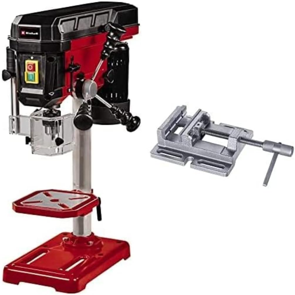 Einhell Perceuse à colonne TC-BD 500 500 W, 9 vitesses jusqu'à 2 410 tr/min, profondeur max. 50 mm, butée de profondeur ajustable, table réglable en hauteur, pivotante et inclinable + Étau