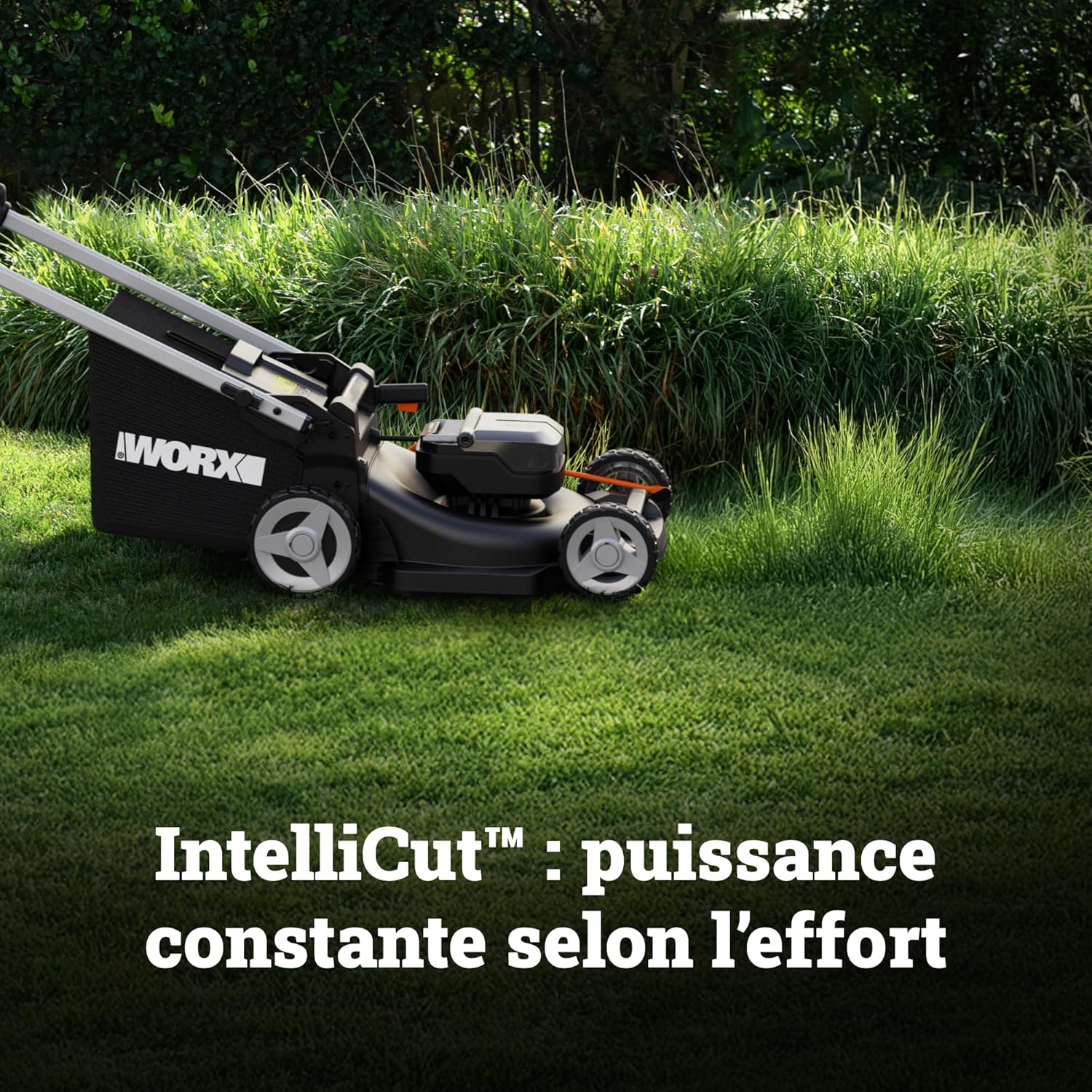 WORX Tondeuse à Gazon tractée Brushless sans Fil 40V WG749E, jusqu'à 500m² sur Une Charge, diam. 46cm, Coupe jusqu'aux Bordures, Sac de 55 L, Mulching, livée avec 2 Batteries 4Ah et Chargeur – Image 7