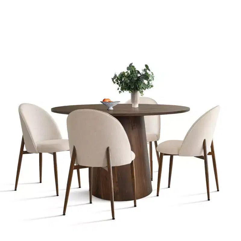 5-Piece Round Dining Set, 46 Walnut-Tone Pedestal Table and Armless Upholstered Chairs, for Breakfast Nooks-Panipeachy – Image 5