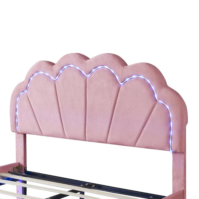 2-Pieces Bedroom Sets Full LED Platform Bed with Storage Ottoman – Image 15