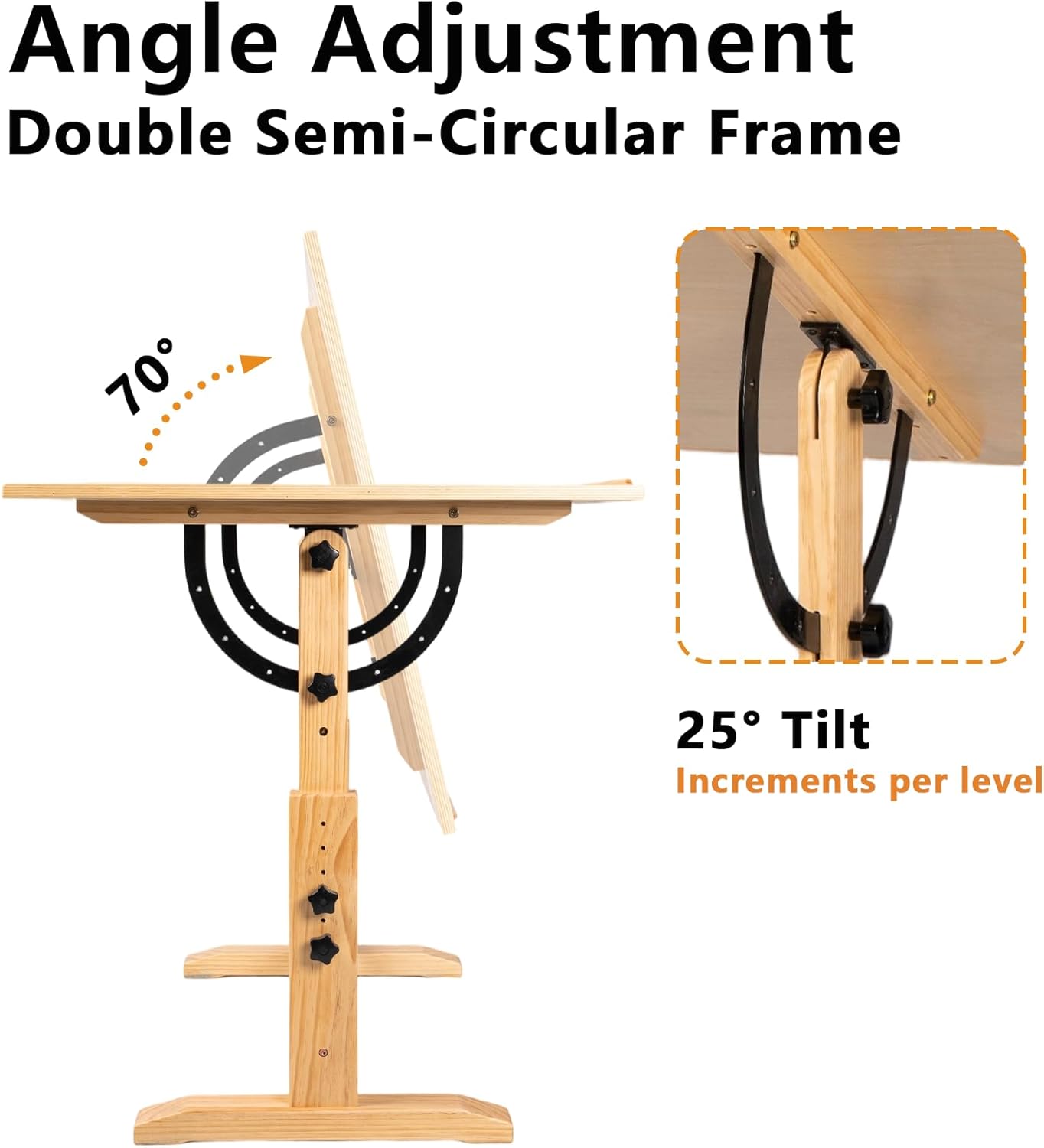 DJAR Table à dessin réglable en bois, 106,7 x 76,2 cm, bureau d'artiste pour peinture, croquis, écriture, naturel – Image 4