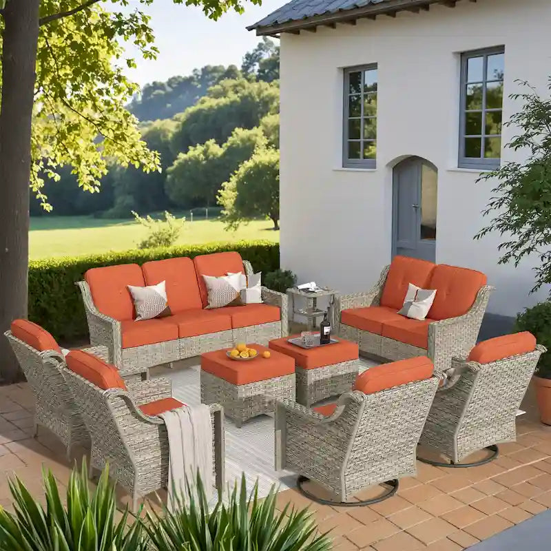 XIZZI 9-piece Outdoor Patio Furniture Conversation Set with Swivel Chair – Image 15