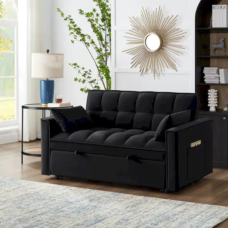 4 in1 Loveseat Sofa Bed with Armrests & Storage Pockets, Multi-Function Tufted Pull-out Sofa Bed with Adjustable Backrest – Image 57
