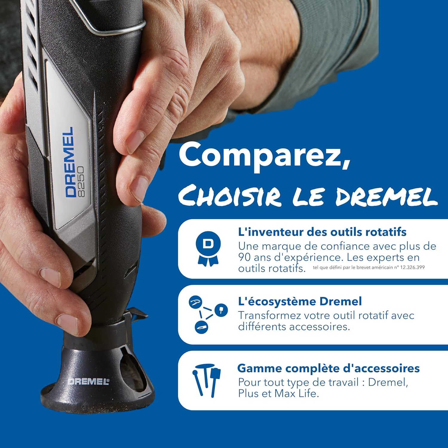 Dremel 8250 Outil rotatif sans fil 12 V 5 000-30 000 tr/min Kit d'outils multifonctions sans balais avec boîte Dremel, 65 accessoires, 5 accessoires et embouts, pour poncer, fraiser, graver – Image 8