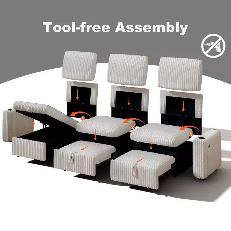 L-Shaped Sectional Sleeper Sofa with Pull-Out Bed, USB Ports & Storage – Image 16