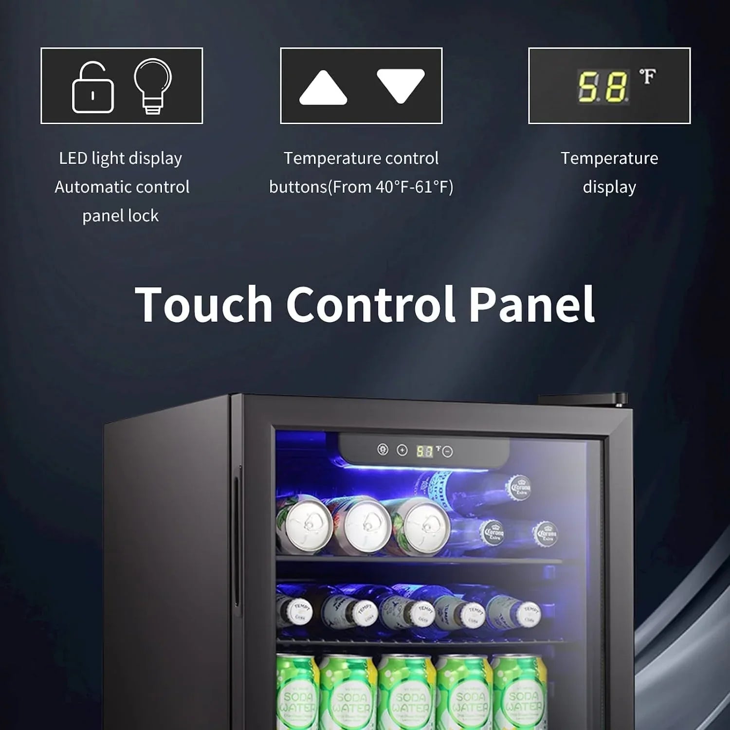 Mini Fridge-100 Can Beverage Refrigerator, Wine Cooler, Clear Front Glass Door, Small Drink Touch Screen - 2.6 Cu. Ft. – Image 4
