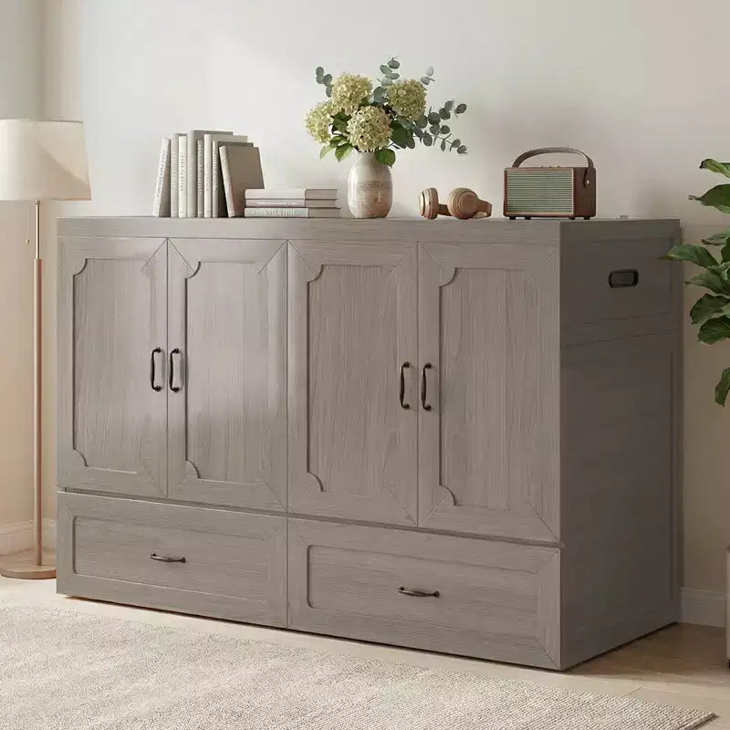 Mjkone Queen Size Convertible Murphy Cabinet Bed with Mattress, USB Charging, Storage Drawers – Image 3