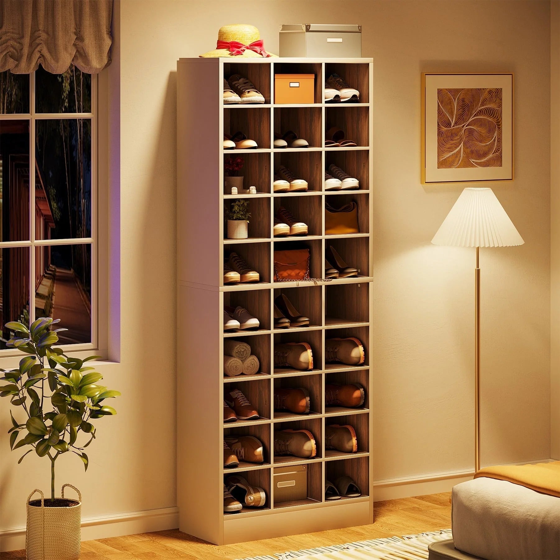 30 Pairs Tall Shoe Cabinet, 10 Tiers White Wooden Shoe Storage Rack for Closet, Entryway - 10-tier – Image 12