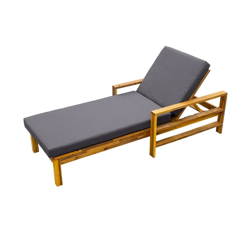 Wood Adjustable Backrest Outdoor Lounge Chair, Suitable for Gardens, Terraces and Poolside Areas – Image 12